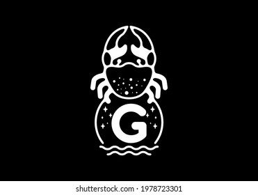 White black crab line art with G initial letter design