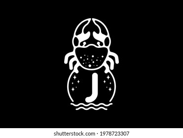White black crab line art with J initial letter design