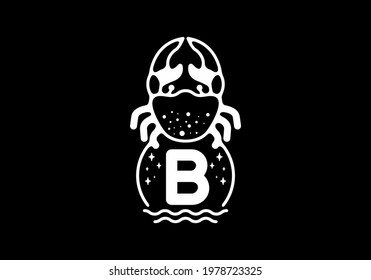 White black crab line art with B initial letter design