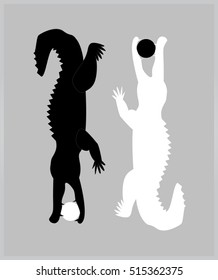 white and black crocodile with black and white balls, vector illustration
