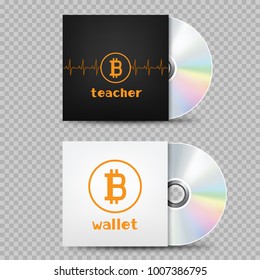 White And Black Crypto Currency Bitcoin Standing Compact Disk Template With Shadow On Transparent Background. Education E-commerce Wallet Internet Mining Blockchain Teach And Learn Object