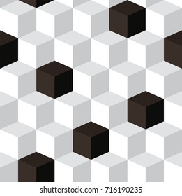 White and black cubes. Seamless geometric pattern.