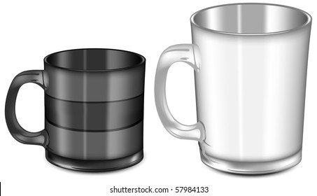 White & black cups on white background, vector illustration