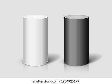 White and black cylinder on light background. Vector template for your design.