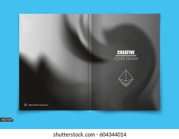 White, black design for brochure cover, info banner frame, title sheet model, flyer or ad text font. Modern vector front page art with geometric logo and stain blot texture. Creative blur figure icon