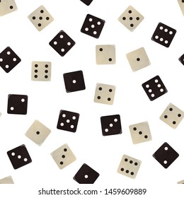 White and black dice. Seamless pattern background. Vector illustration. Casino and gambling.