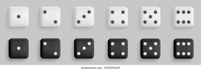 White  and black dice set. Pipped dices with rounded corners.  isolated 3d realistic vector