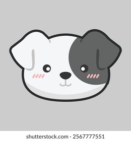 white black dog head with outline flat vector design.