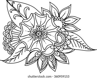 White and black doodle floral set. Design elements