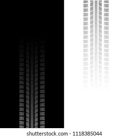 White and black dotted tire track silhouettes 