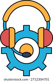 Weiß-schwarze Zeichnung eines Headsets mit einem Mikrofon und einer Ausrüstung. Die Zeichnung ist von einer Person, die ein Headset und ein Mikrofon trägt