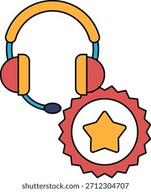 Eine weiße und schwarze Zeichnung eines Headsets und eines Sterns. Das Headset ist ein Symbol der Kommunikation und der Stern ist ein Symbol der Leistung