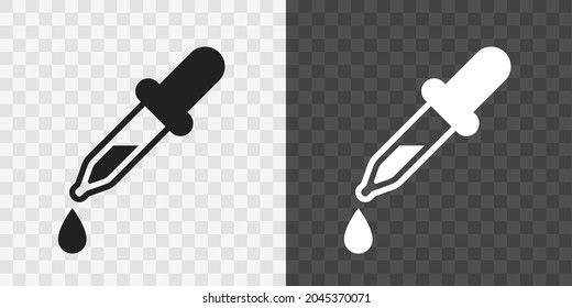 Iconos de gotero blanco y negro. Símbolo del vector del cuentagotas aislado sobre fondo transparente. Símbolo de pipeta. Vector