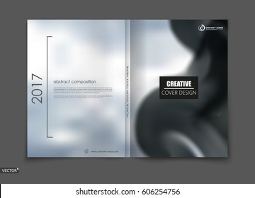 White, black elegant design for brochure cover, info banner, fancy title sheet composition, flyer or ad text font. Modern vector front page art with sky clouds theme. Creative silver air figure icon
