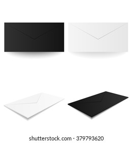 White and black envelopes. Envelope blank. Envelope mock up. Envelope template. Vector illustration, eps 10