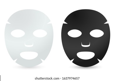 White and black face sheet masks. Facial masks with serum, skincare product, Vector