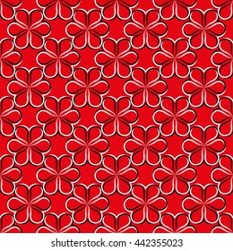White black flowers on red background. Abstract geometric seamless pattern. Fashion graphic. Modern spring and summer stylish design. Template for prints, textile, wrapping and decoration, wallpaper.