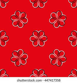 White black flowers on red background. Abstract geometric seamless pattern. Fashion graphic. Modern spring and summer stylish design. Template for prints, textile, wrapping and decoration, wallpaper.