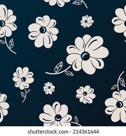 White and black flowers seamless background wallpaper