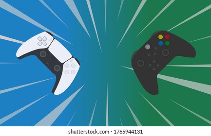 white and black gamepad on a gradient background with elements of rapid speed