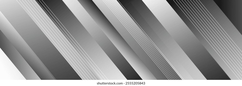 White and Black geometric abstract background with diagonal stripes and shadows. Elegant geometric. Modern graphic design. Horizontal banner template.Vector
