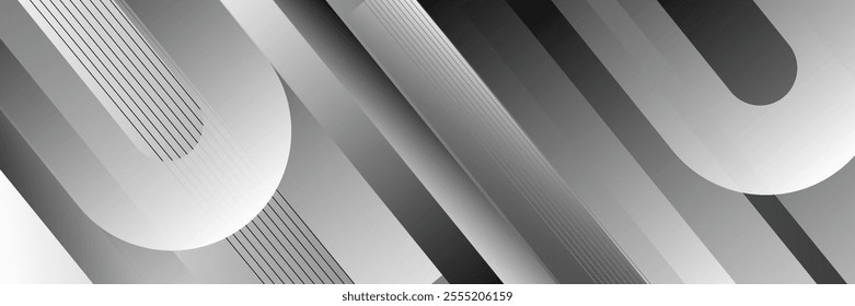White and Black geometric abstract background with diagonal stripes and shadows. Elegant geometric. Modern graphic design. Horizontal banner template.Vector