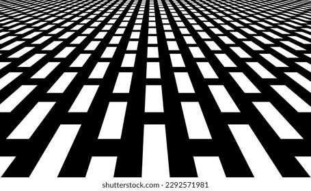 White and Black Geometric Pattern in Diminishing Perspective View. Abstract Textured Background. Vector Art.