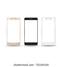 White Black Gold smartphone, mobile phone isolated, vector illustration image