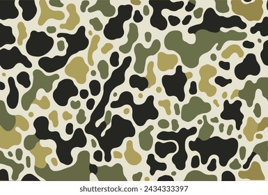 White, Black, Green, and Brown Print With Abstract Shapes, in the Style of Irregular Organic Forms, Light Green and Dark Gray, Nature-Inspired Camouflage, Unmodulated Color, Mosaic Composition