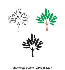 White, black and green tree on a white background