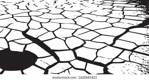 White black grey concrete wall, floor with cracks, texture background, cracked paint.Vector cracks, breaks on land surface from earthquake. old wall background crack vector, grunge texture. 