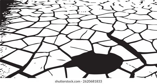 White black grey concrete wall, floor with cracks, texture background, cracked paint.Vector cracks, breaks on land surface from earthquake. old wall background crack vector, grunge texture. 