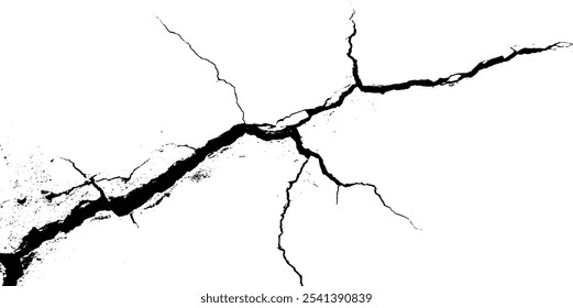 White black grey wall, floor with cracks, texture background. Vector cracks, breaks on land surface from earthquake. Distress overlay vector textures.


