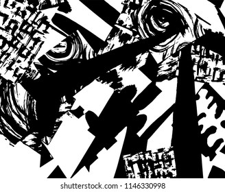 White and black grunge pattern. Background. Brush. Vector.