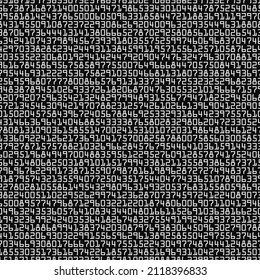 White and black halftone numbers. Numerical letters of the alphabet in random order on a black. Abstract vector design seamless pattern illustration. Newspaper style wallpaper or backdrop