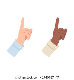 White and black hand points up, first vector illustration isolated on white background