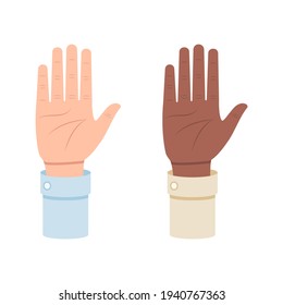 La mano blanca y negra muestra cinco dedos, quince ilustraciones vectoriales aisladas en fondo blanco