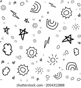 White and Black hand-drawn weather background. Abstract pattern background. Colorful wrapping paper.