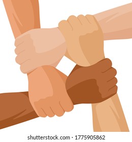 White And Black Hands Holding Together Showing Unity In Diversity vector illustration