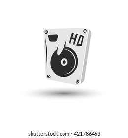 White and Black Hard Disk icon. Vector Illustration. 
