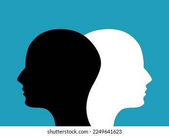White and black head. Psychological concept. people with bipolar emotions