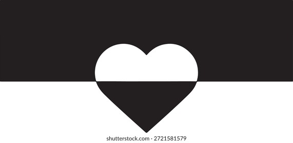 Um símbolo de coração branco e preto dividido horizontalmente em um campo preto e branco, criando um equilíbrio visual.