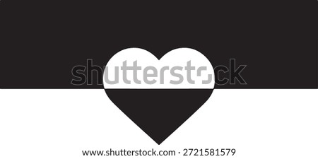 A white and black heart symbol split across a horizontally divided black and white field, creating a visual balance.