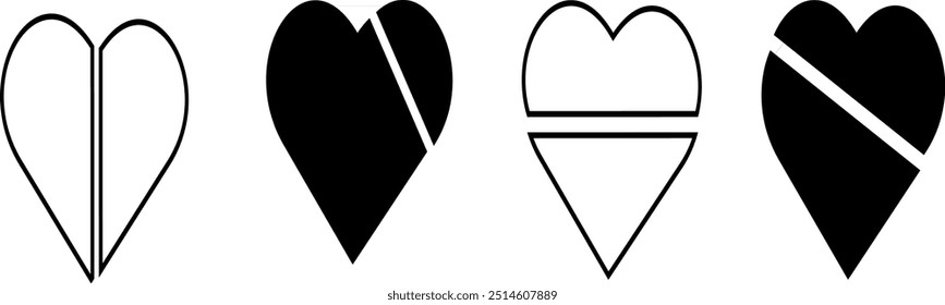 Corazones blancos y negros.Ilustración vectorial