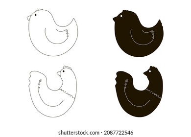 Gallina blanca y negra y gallo con fondo blanco