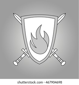White and black heraldic sworld and shield 