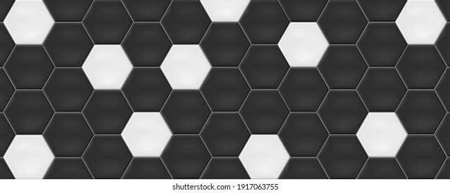 White and black hexagon ceramic tiles. Modern seamless pattern, white and black colored hexagon ceramic tiles. 