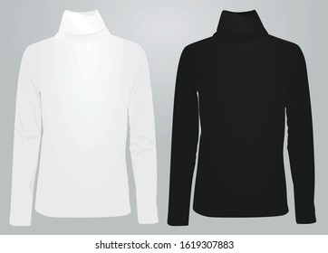 White and black high neck long sleeve t shirt. vector illustration