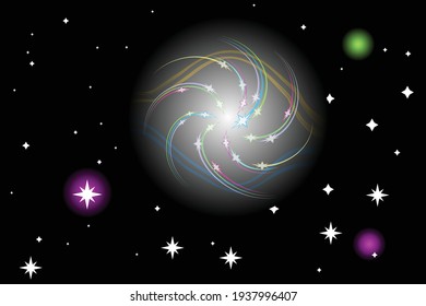 white black hole  and stars - minimalistic cartoon seamless vector pattern