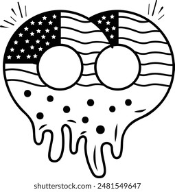 white black iced donut vector icon design, US Independence Day Sign, USA federal holiday symbol, Patriot Day Stock illustration, 4th of July American crunchy chocolate hand Dipped Doughnut concept